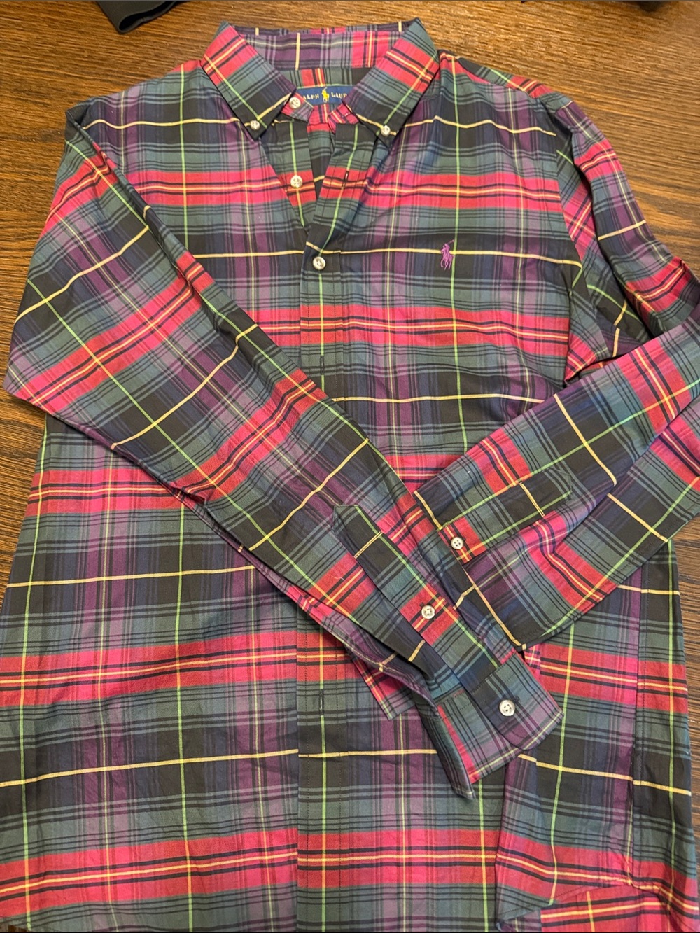 Ralph Lauren Multicolor Plaid Button-Down Shirt — Purple, Pink, Green, Yellow